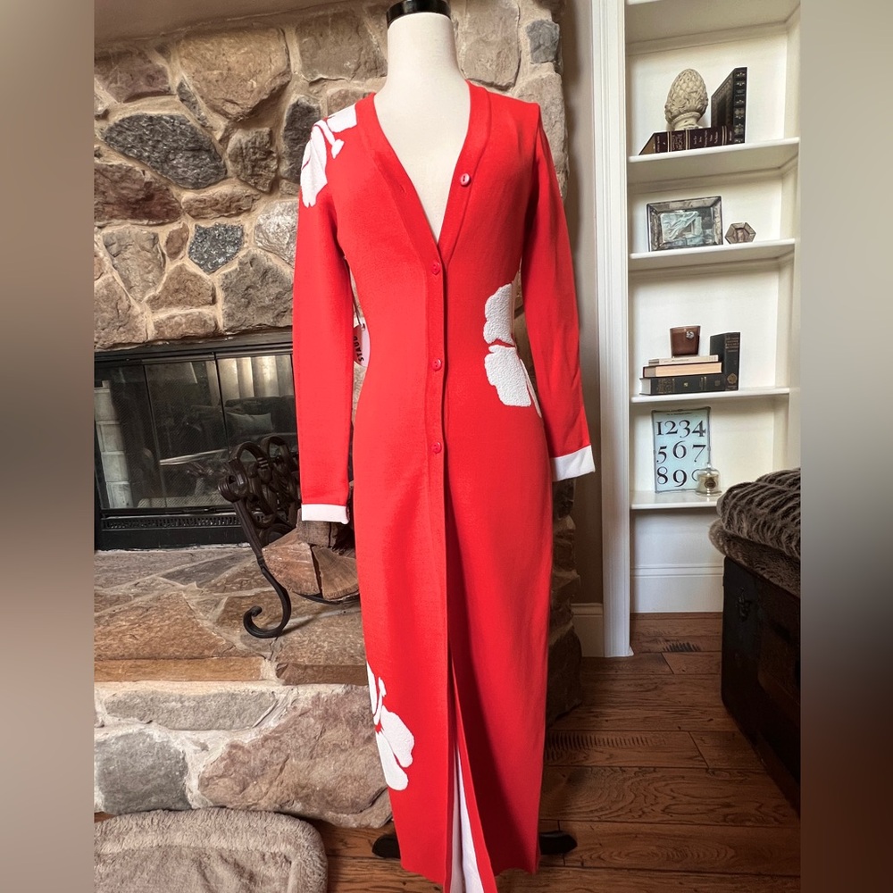 STAUD Shoko Sweater Orange White Hibiscus Size 2 NWT